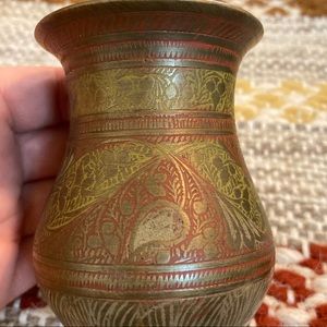 Vintage India Hand Etched Brass Vase